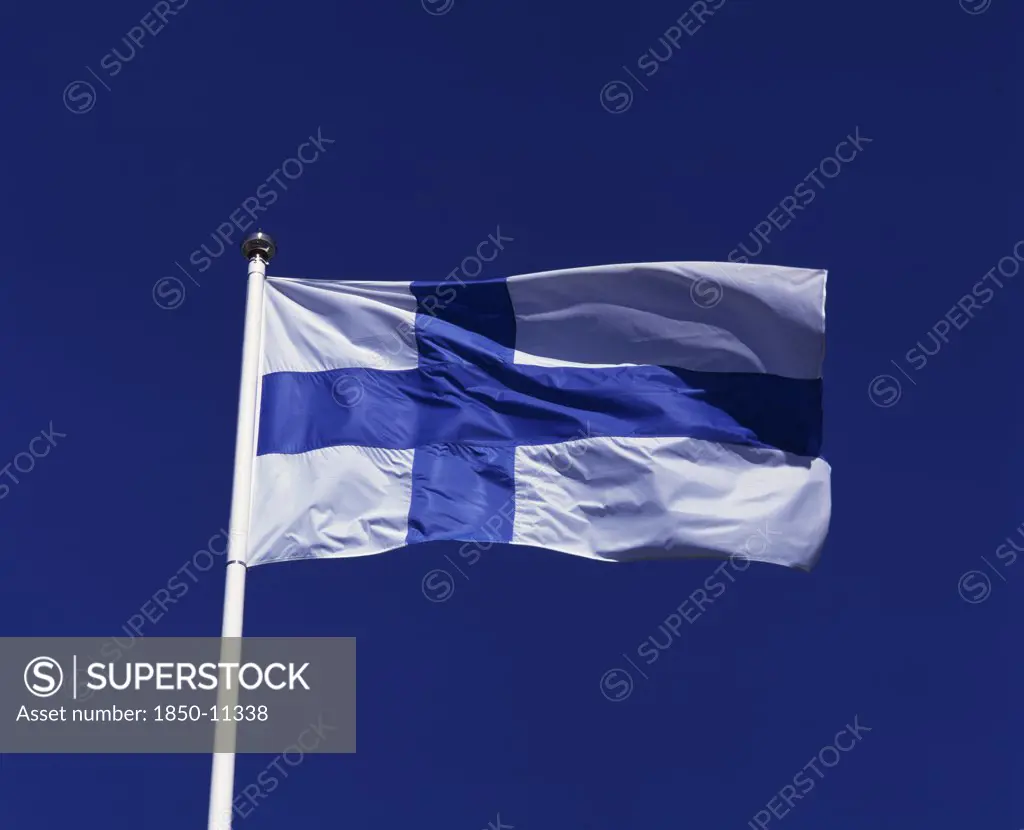 Finland, Flag, Finnish Flag Flapping In The Wind