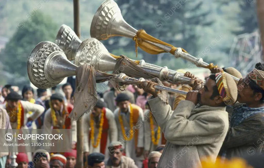 India, Kulu Valley, Musicians At Dussehra Festival Celebrating The Triumph Of Lord Rama Over The Demon King Ravana.