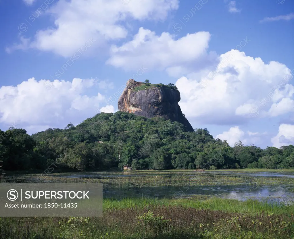 Sri Lanka, Sigiriya, View Over Lily Pond Toward The Lion Rock Monolith