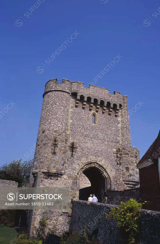 England, East Sussex, Lewes, Lewes Castle. View Of One Of The Semi Octagonal Towers.