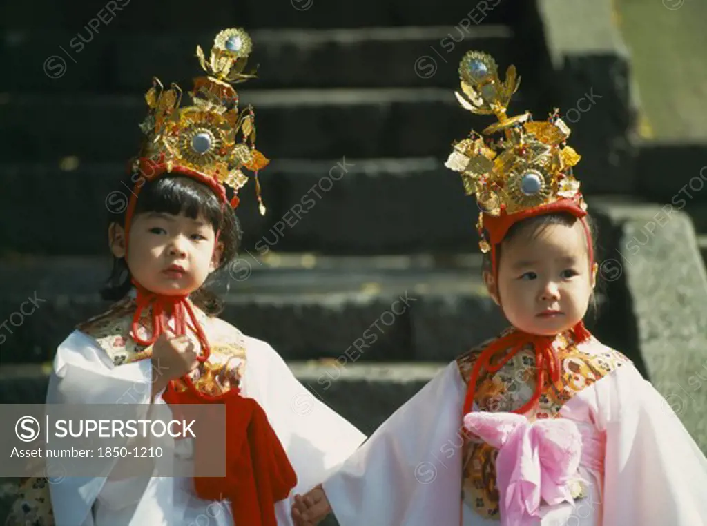 Japan, Honshu, Kyoto, Two Young Girls In Costume At The Jidai Matsuri Festival Of Ages In The Gosho District