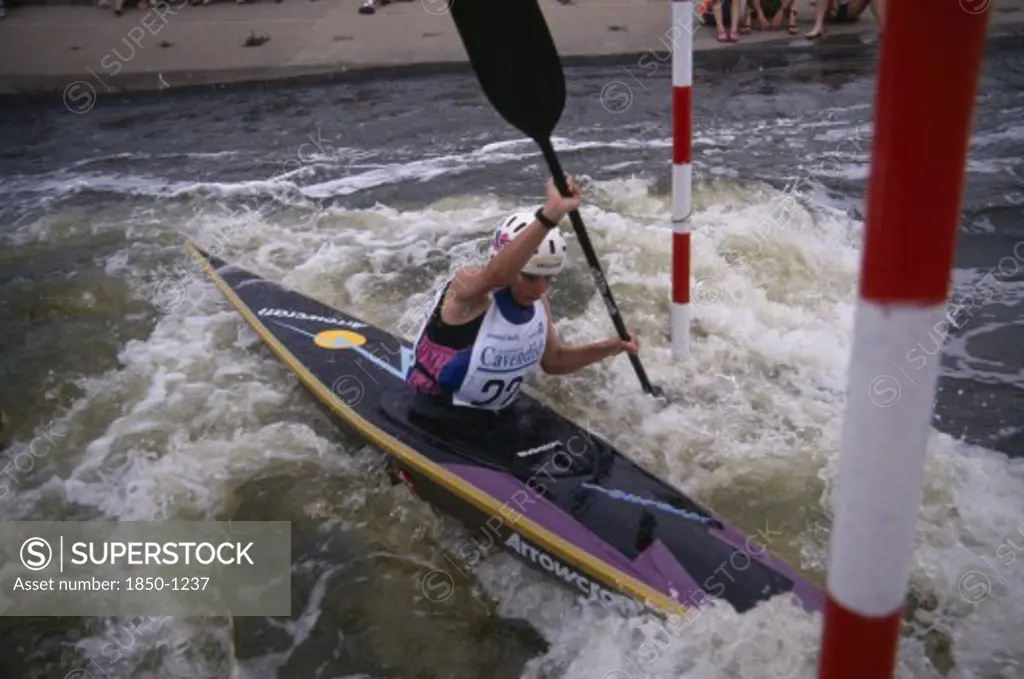 Sport, Watersport, Canoe , 'Canoeist In Slalom Rapids In Holm Pierre Point In Nottingham, England'