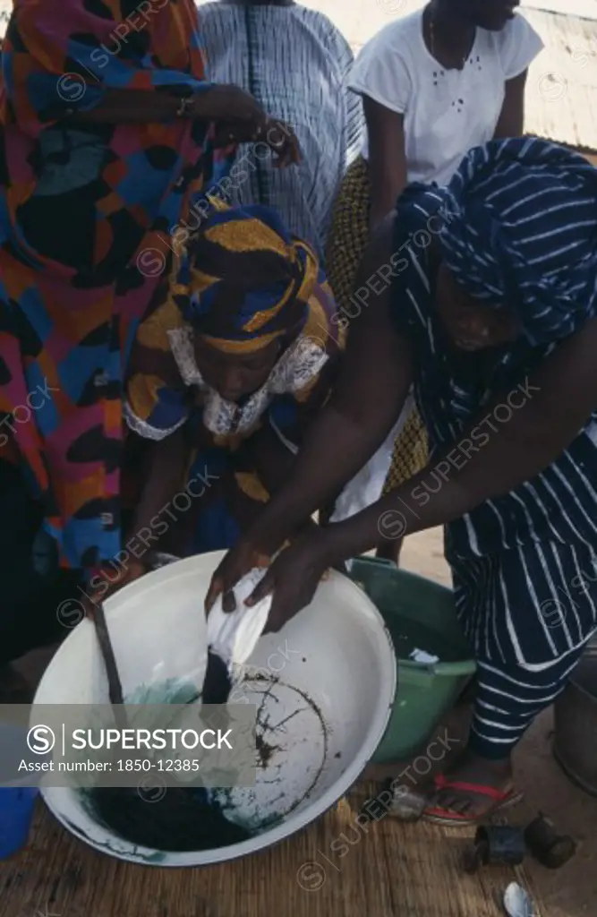 Gambia, Work, Women Tie Dye Fabric.