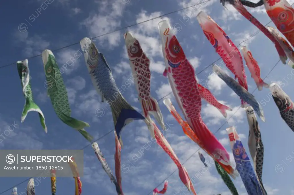 Japan, Chiba, Tako, 'Koinobori, Carp Flags, Traditional Good Luck Symbol, At Tako #3 Elementary School'