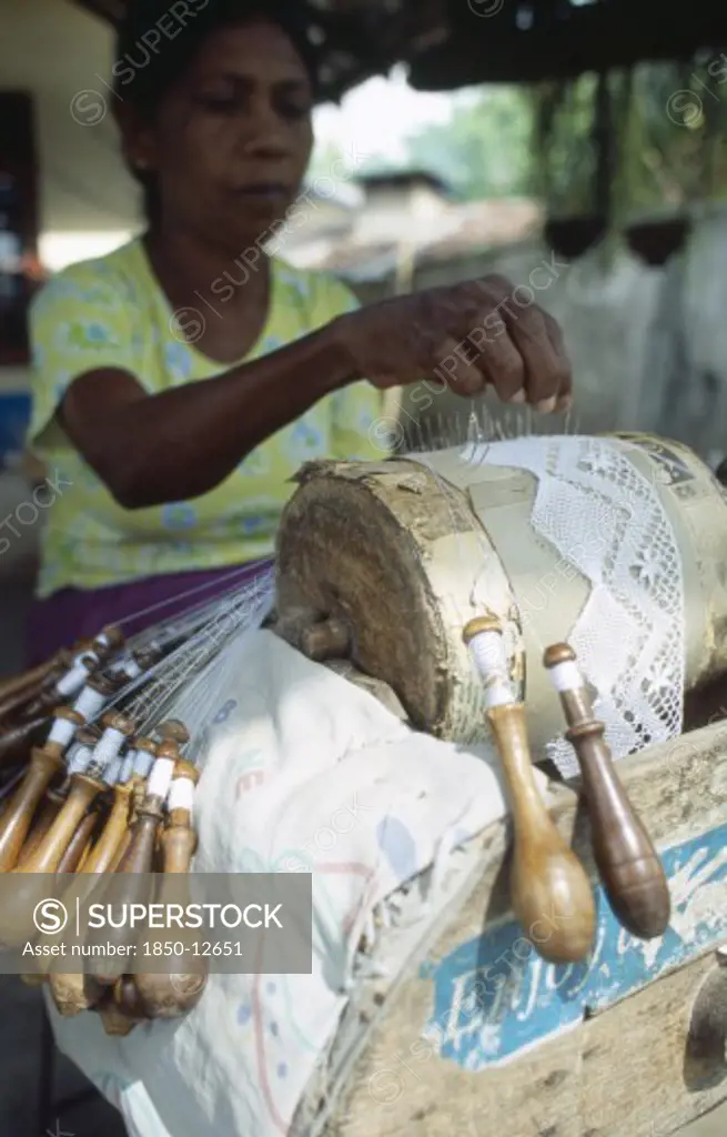 Sri Lanka, Weligama, Woman Making Lace In A Workshop
