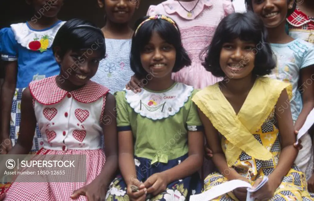 Sri Lanka, Colombo, Group Of Smiling Orphan Girls
