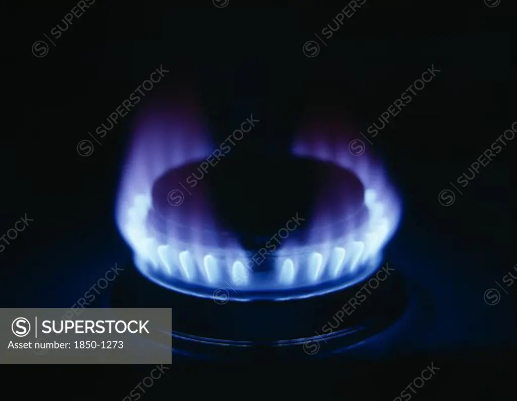 Food, Cooking, Blue Flame On Gas Cooker Ring