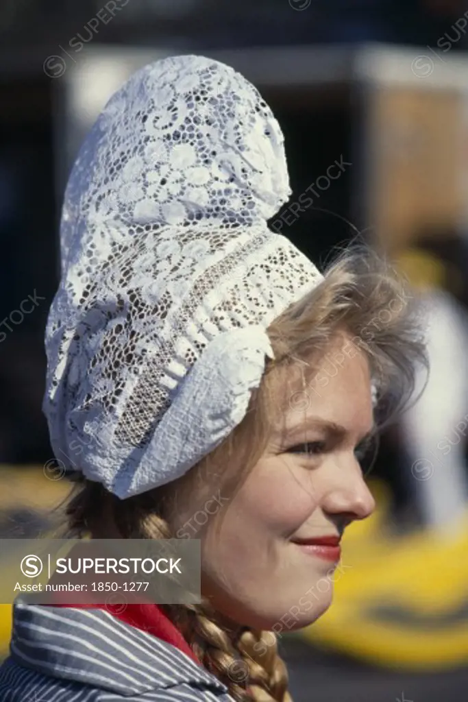 Holland, People, Headress Of Woman In Dutch National Costume