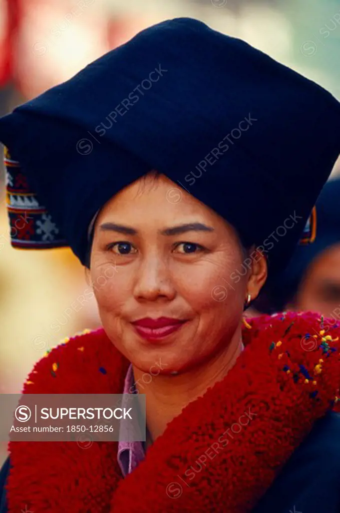 Thailand, Chiang Mai, Portrait Of A Iu Mien Woman In Traditional Attire