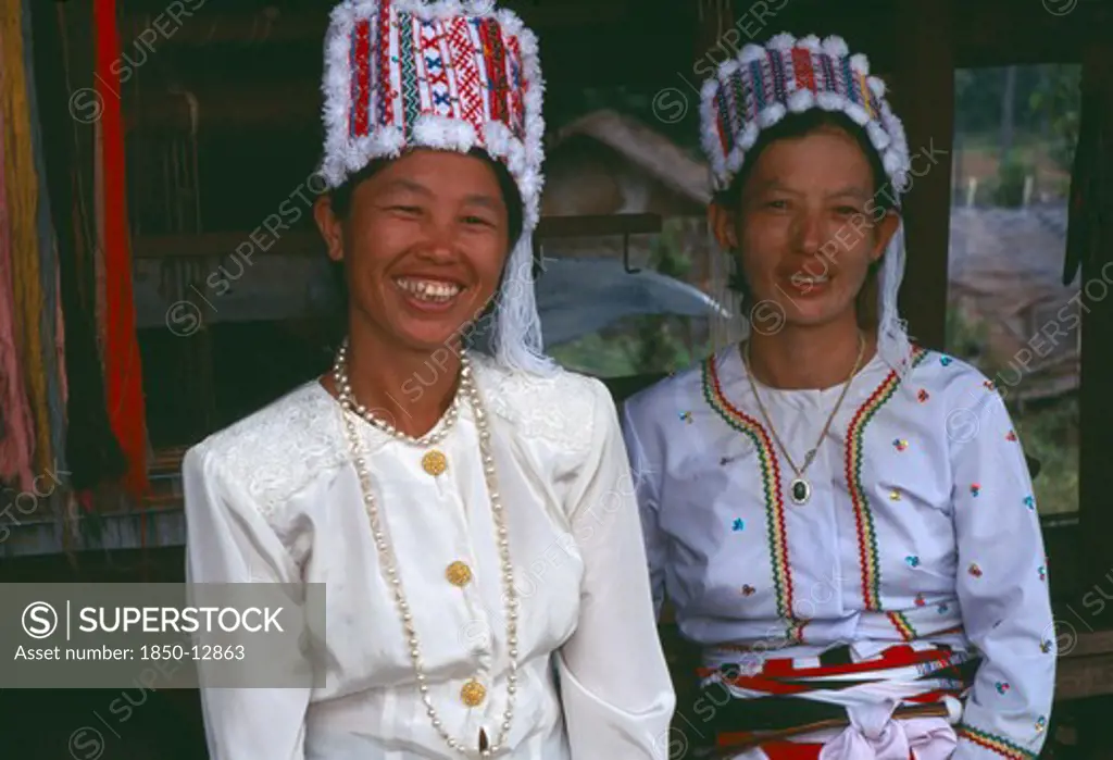 Thailand, Chiang Mai Province, Samathi Mai, Portrait Of Two Rawang Women At Manou Ceremony