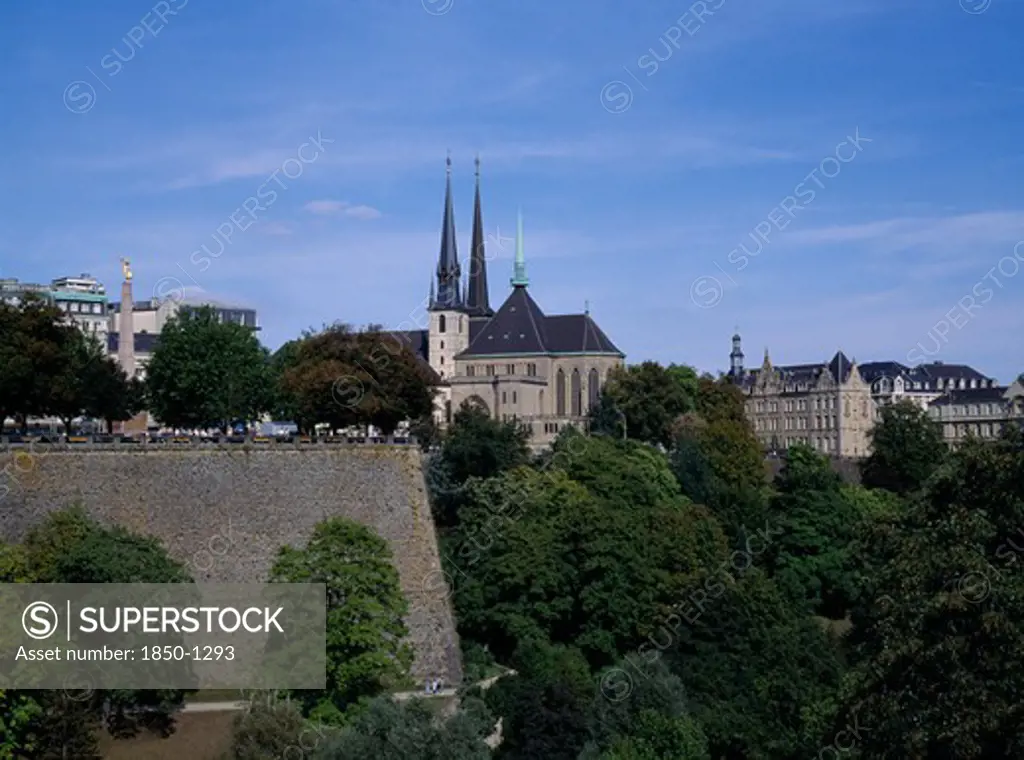 Luxembourg, Luxembourg City, 17Th Century Gothic Cathedral Of Notre Dame Seen From Adolphe Bridge.