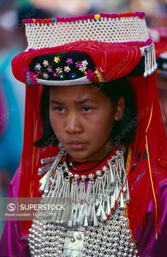 Thailand, Chiang Mai, Portrait Of A Lisu Woman In Her New Year Finery