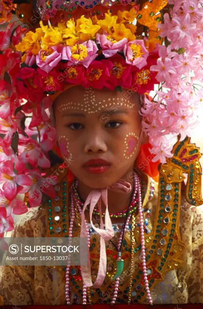 Thailand, Chiang Mai, Shan Poi San Long. Crystal Children Ceremony With Portrait Of Luk Kaeo In Costume At Wat Pa Pao