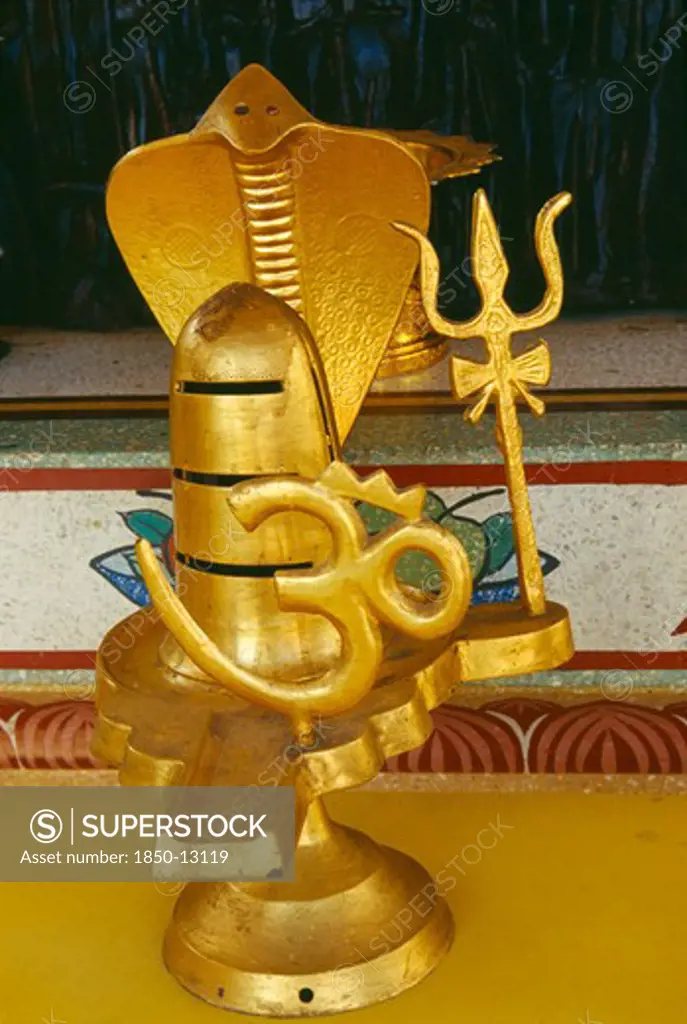 Thailand, Chiang Mai Province, Golden Statue Encorporating The Symbols Of The Hindu God Siva At The Kuan Yin Centre