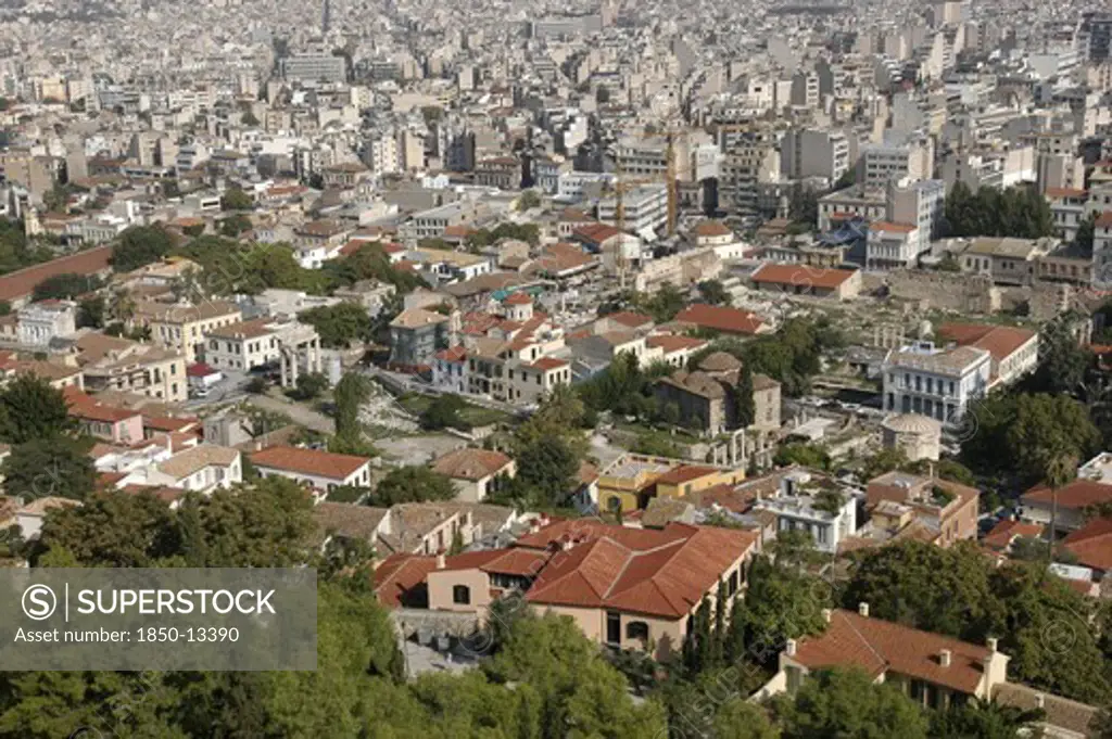Greece, Athens, Aerial View Over The City Rooftops