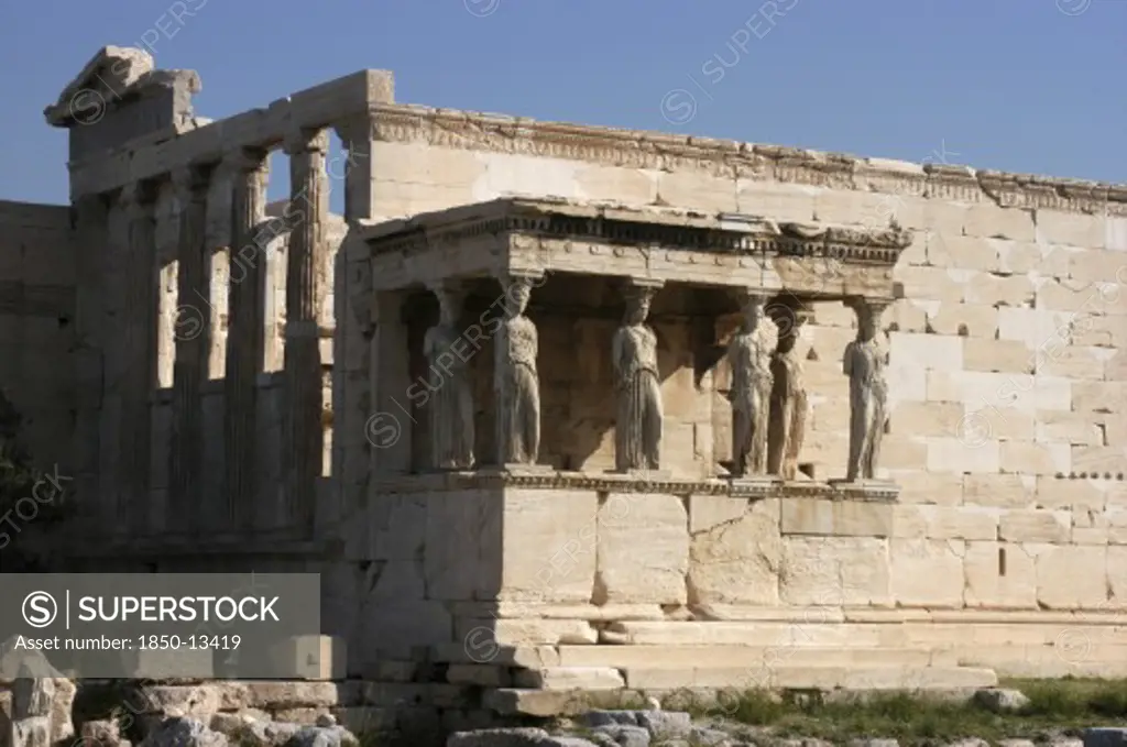 Greece, Athens, Acropolis. Caryatids That Support The Southern Portico Of The Erechtheion