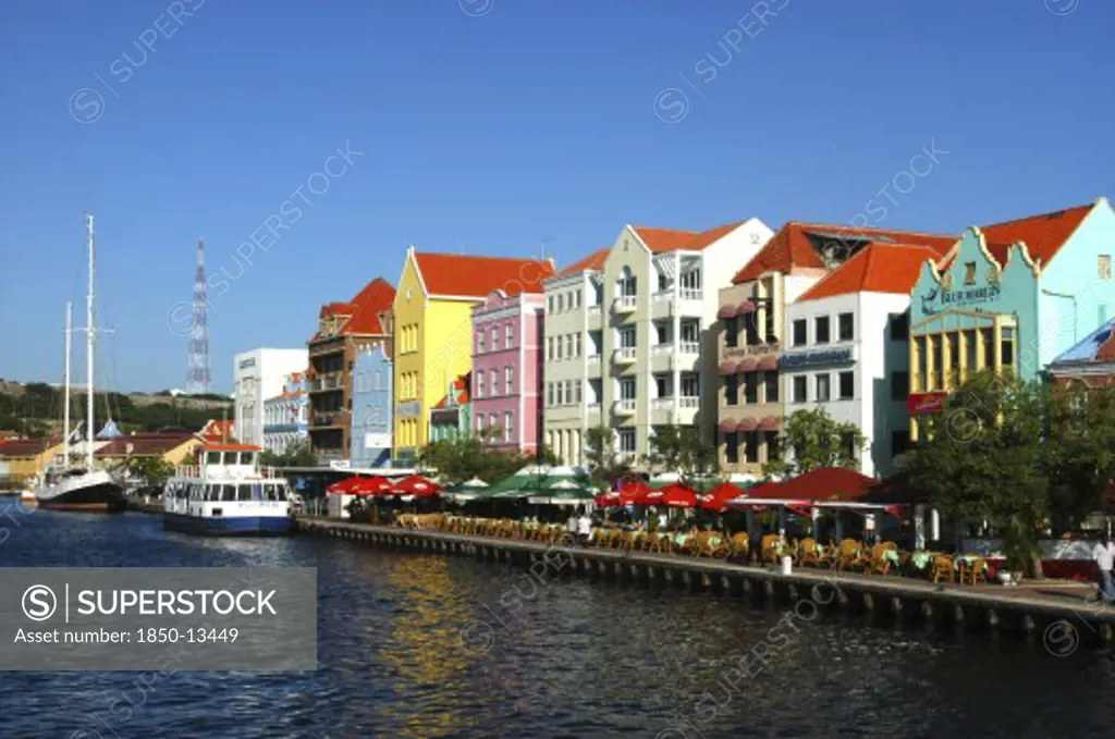 West Indies, Dutch Antilles, Curacao, Willemstad Harbour Front Colourful Colonial Style Architecture