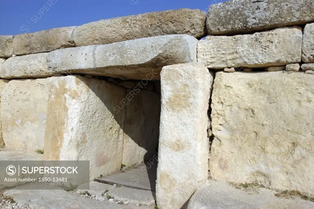 Malta, Hagar Qim, Huge Limestone Slab Entrance Way Of The Temple Dating From Circa 3000Bc