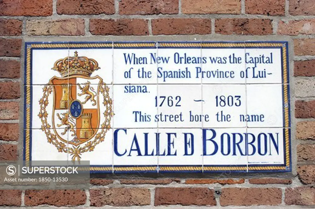 Usa, Louisiana, New Orleans, French Quarter. Historical Mural On The Wall Explaining The History Of The Borbon Street Name