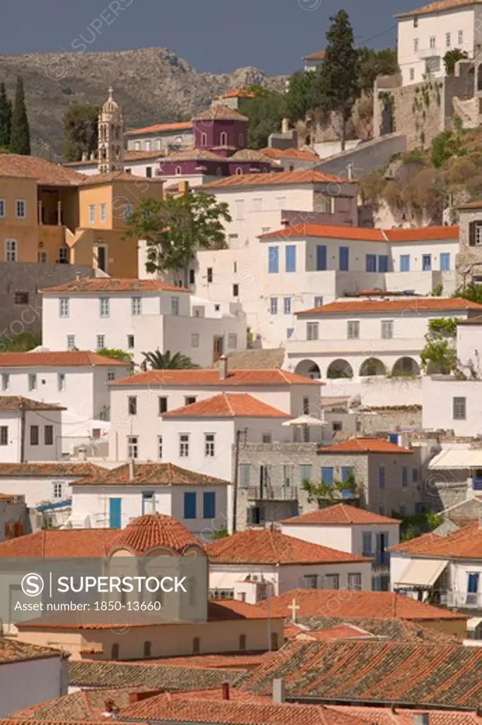Greece, Saronic Islands, Hydra, Buildings Of Hydra Town.