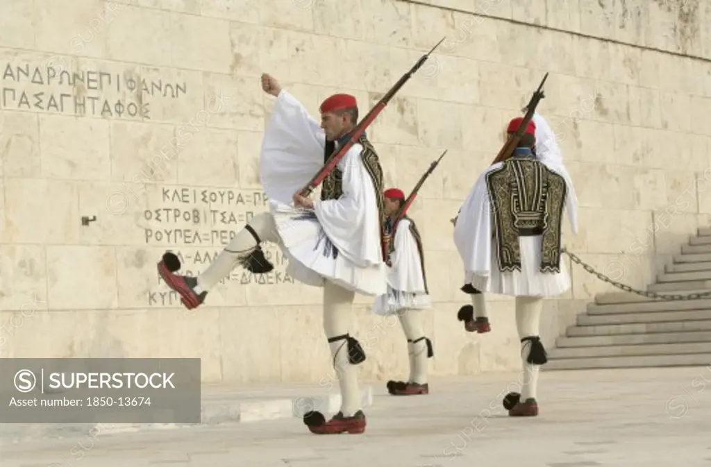 Greece, Athens, Ceremonial Changing Of The Guards Known As Evzones At The Parliament Building.