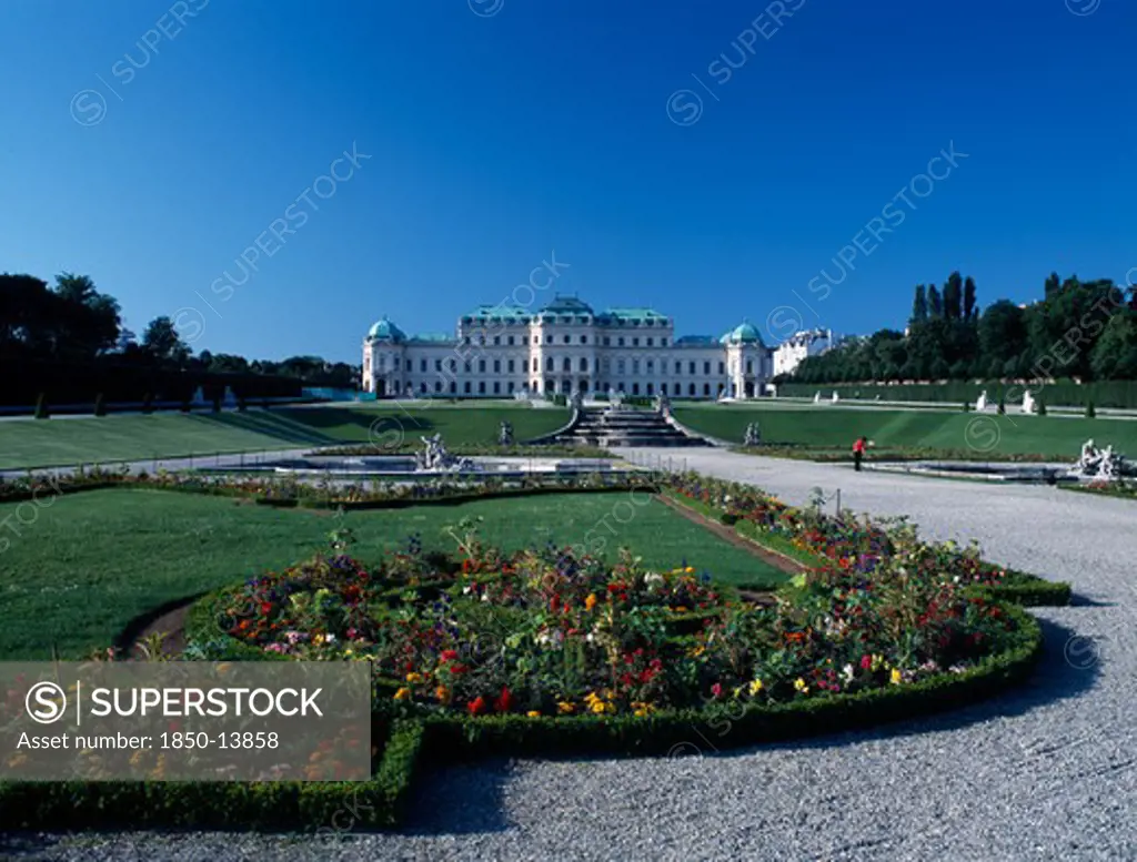 Austria, Vienna, Upper Belveder Palace Seen From Formal French Style Gardens