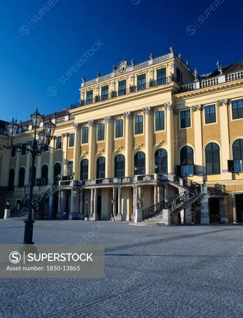 Austria, Vienna, Schonbrunn Palace. Central Section Of The Facade Seen In Morning Light