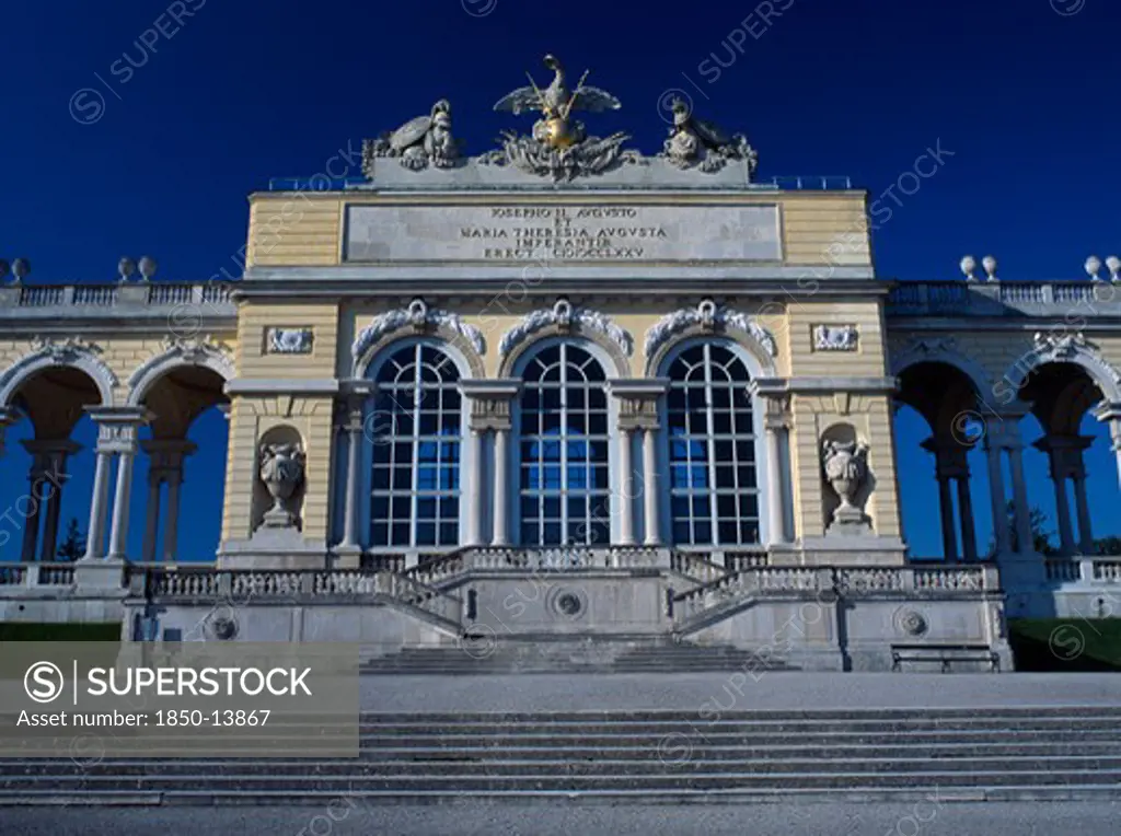 Austria, Vienna, Schonbrunn Palace. Central Section Of Gloriettes Facade And Steps