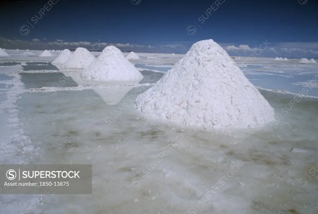 Bolivia, Altiplano, Potosi, Salar De Uyuni. Salt Mounds Ready For Collection