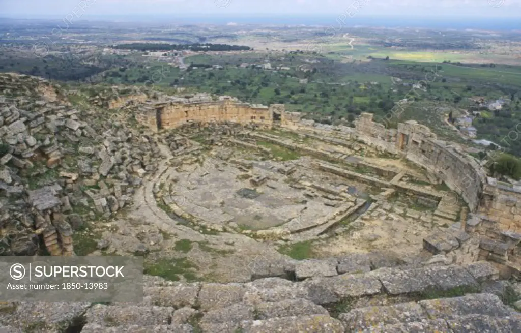 Libya, Cyrene, View Over The Greek Theater Ruins Dating From The 6Th Century Bc From The Upper Steps