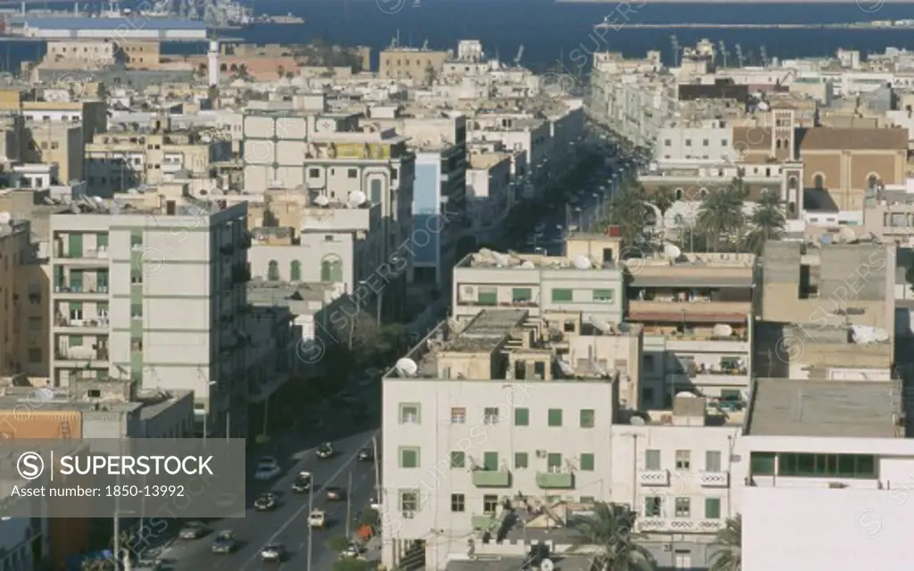 Libya, Tripoli, View Over Omar Al Muktar Street In The City Centre Toward The Harbour