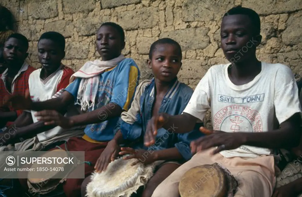 Liberia, Upper Lofa, Festival Drummers.