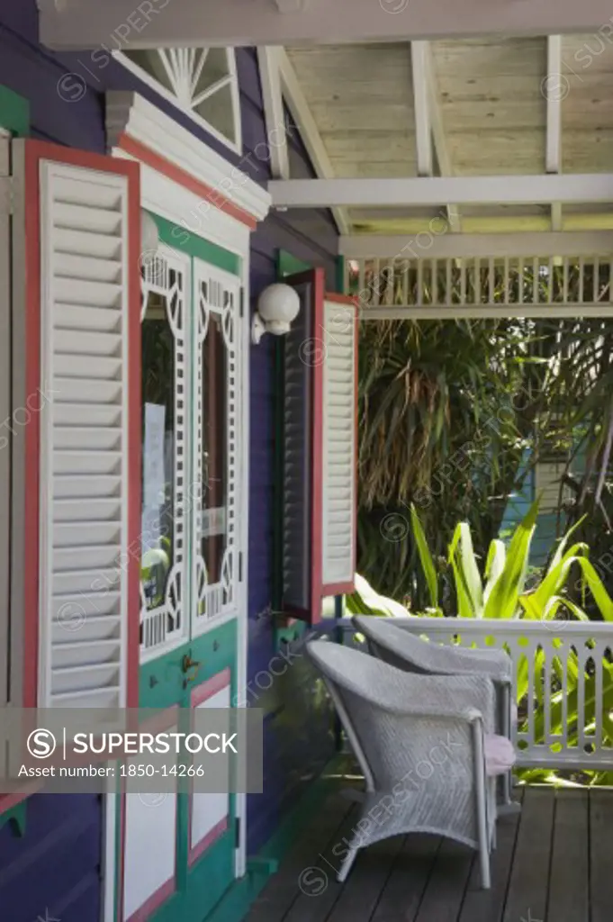 West Indies, St Vincent & The Grenadines, Mustique, Chattel House Shop Veranda In Britannia Bay
