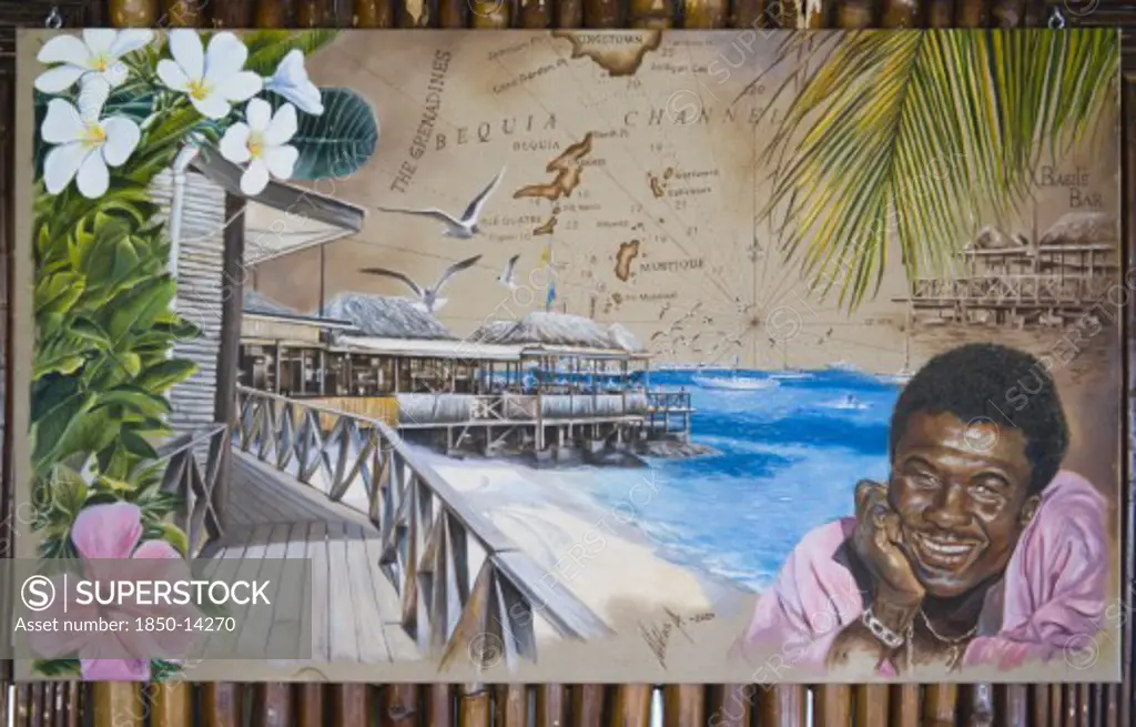 West Indies, St Vincent & The Grenadines, Mustique, Painting Inside Basils Bar