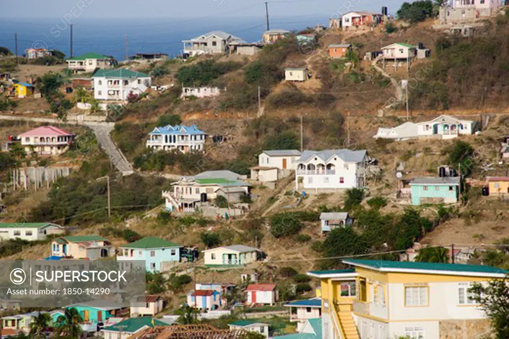 West Indies, St Vincent & The Grenadines, Canouan, Local Hillside Housing In Charlestown