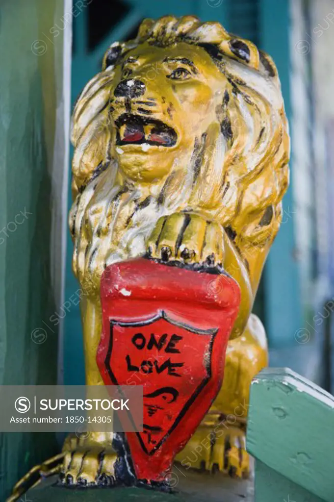 West Indies, Barbados, St James, Golden Lion Decoration At The One Love Bar In Holetown