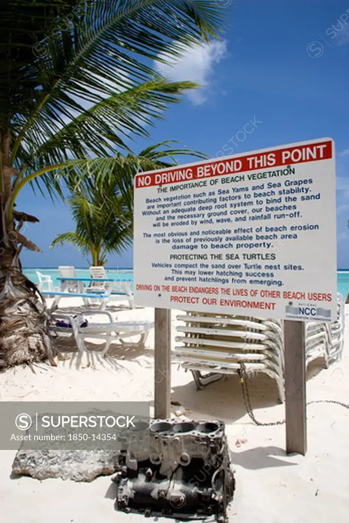 West Indies, Barbados, Christ Church, Environmental Conservation Sign On Worthing Beach