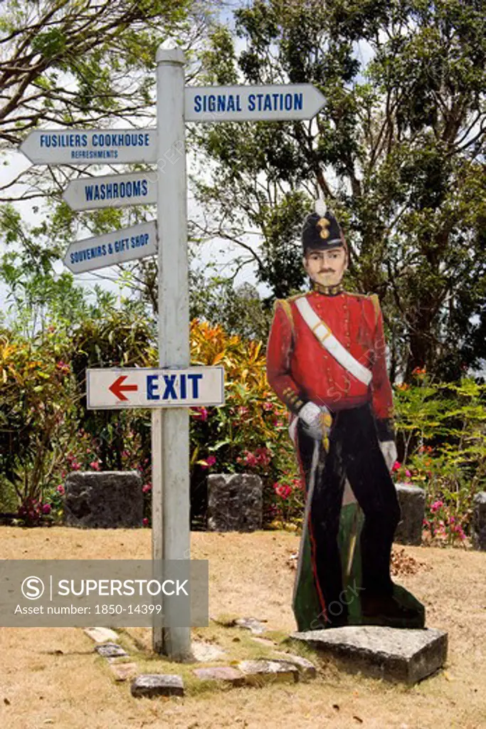 West Indies, Barbados, St George, Signpost And Cutout Of British Soldier At Gun Hill Signal Station