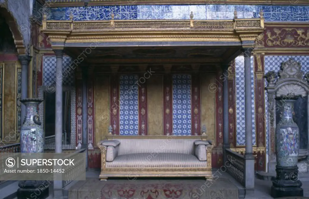Turkey, Istanbul, Topkapi Palace Imperial Hall Sofa Under Canopy