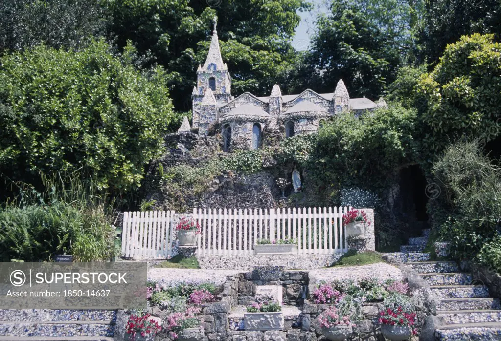 United Kingdom, Channel Islands, Guernsey, Les Vauxbelets. The Little Chapel. Modelled On The Shrine At Lourdes. Built Almost Entirely Of China And Fragments Of Sea Shells.