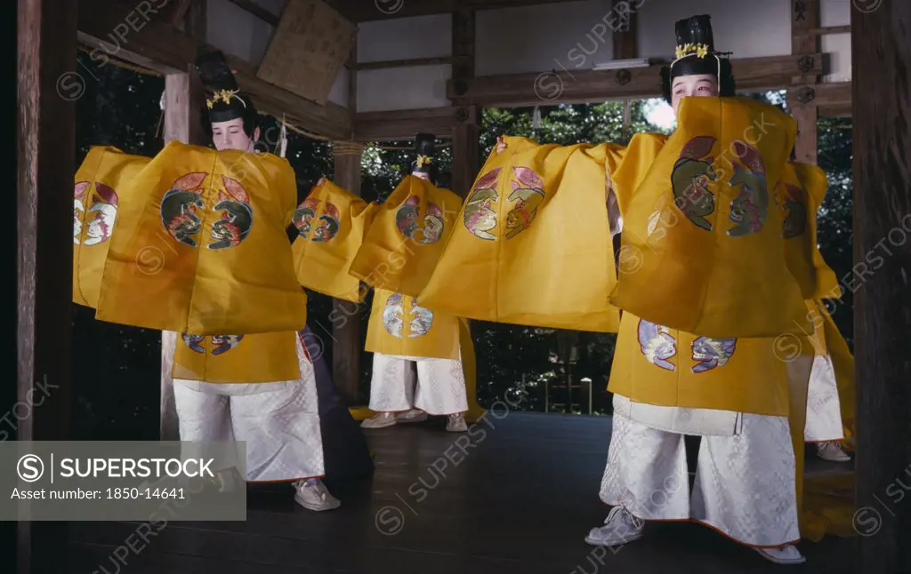 Japan, Honshu, Kyoto, Women Performing Gagaku In Sagimori Shinto Shrine.