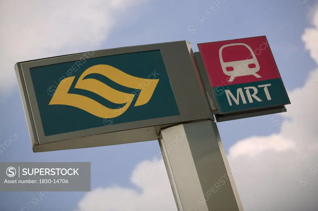 Singapore, Transport, Detail Of A Mass Rapid Transport Subway Sign.