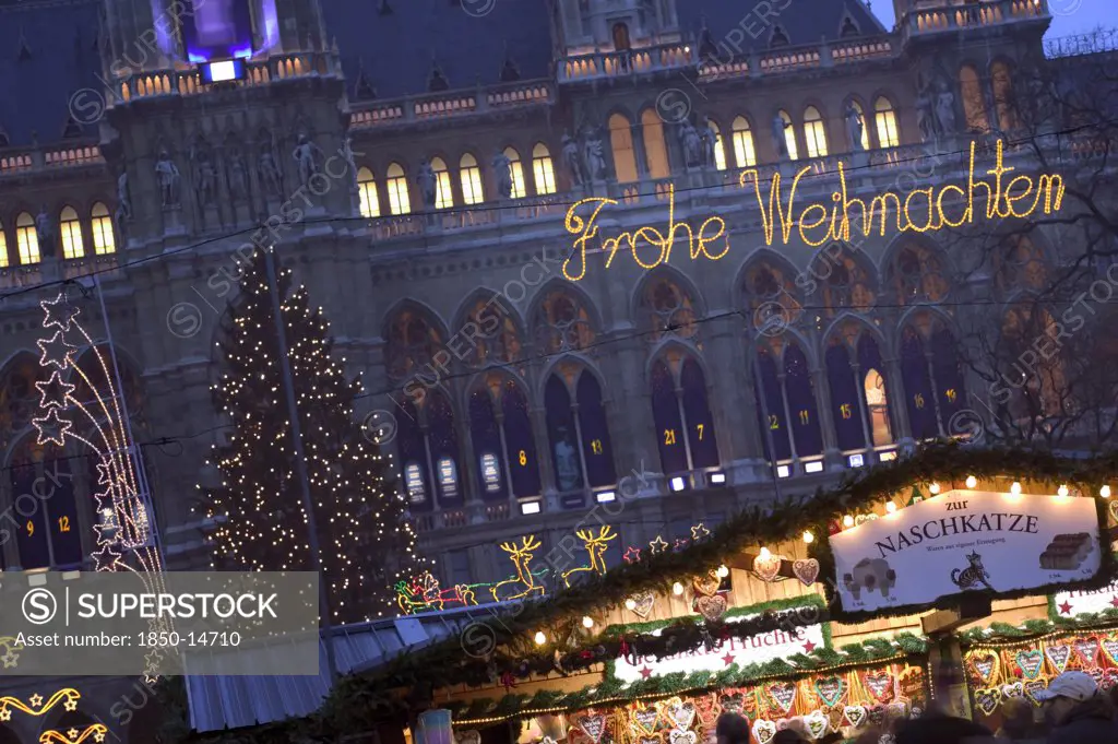 Austria, Lower Austria, Vienna, The Rathaus Christmas Market.