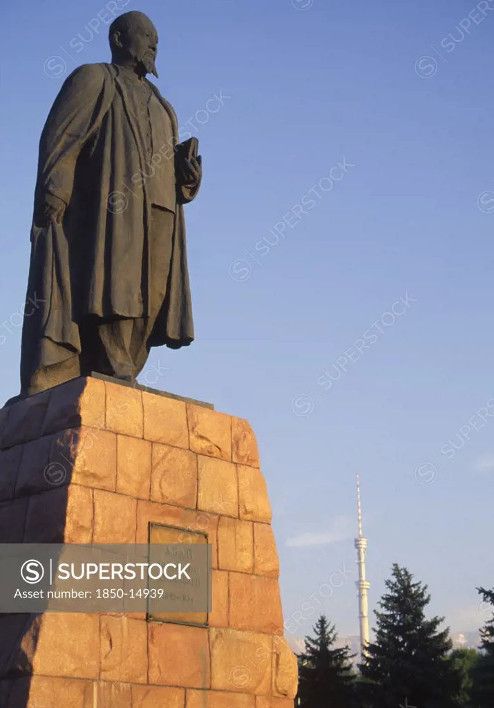 Kazakhstan, Almaty, 'Statue Of Lenin, With Telecommunications Tower In Background.'
