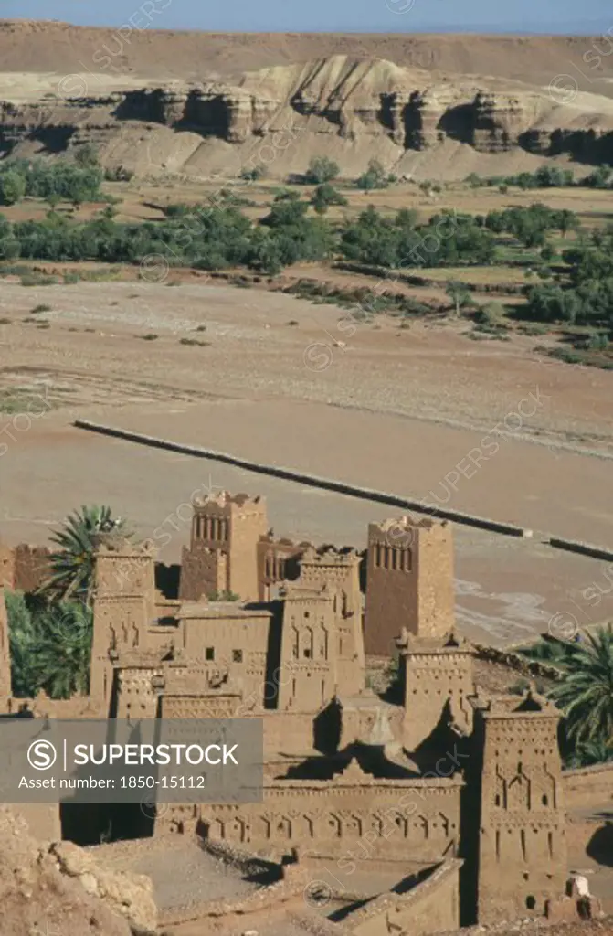 Morocco, Ait Benhaddou, Elevated View Over Kasbah Used In Films Including Lawrence Of Arabia And Jesus Of Nazareth.