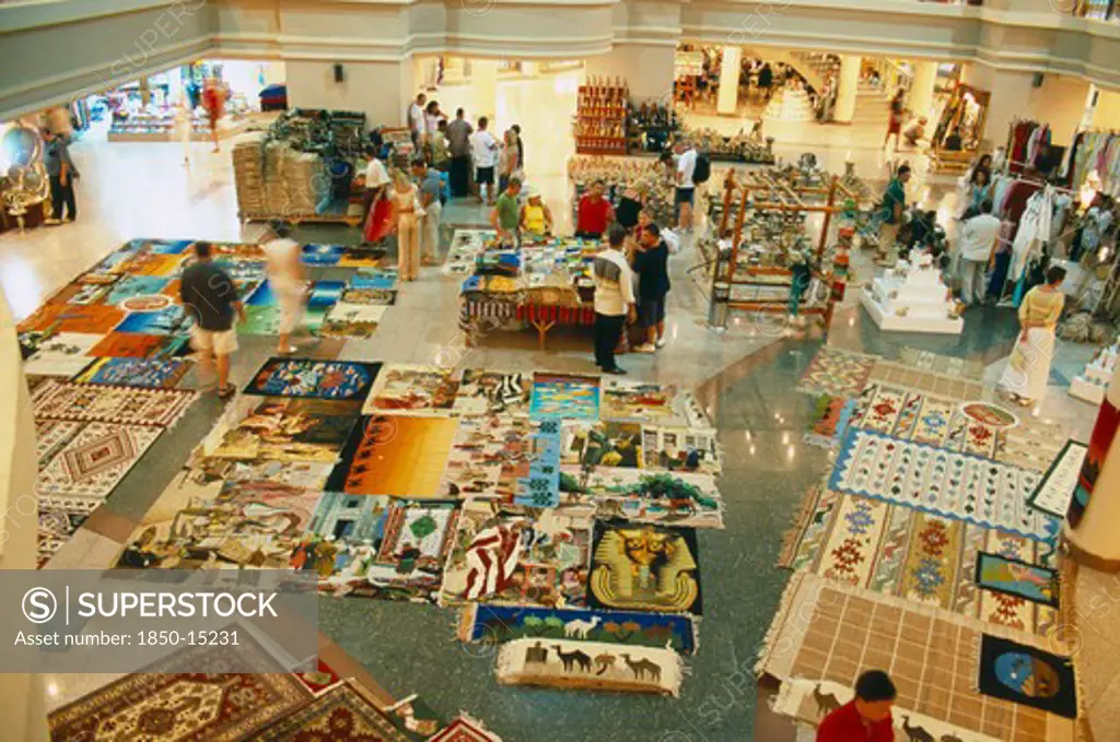 Egypt, Red Sea Coast, Sharm El Sheikh, 'Naama Bay Shopping Centre, Carpets Laid Out On Display.'