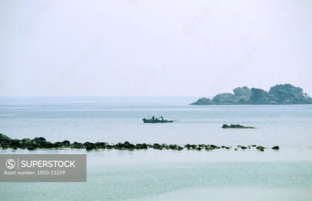 North Korea, East Coast, Tongjoson Bay, Distant Fishing Boat.