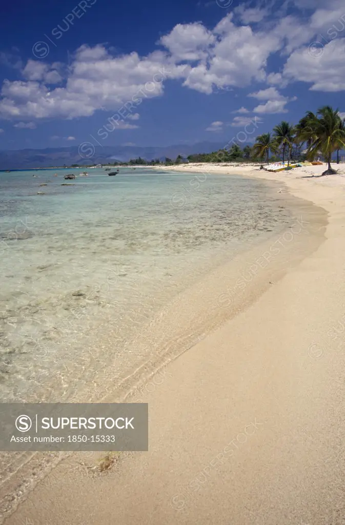 Cuba, Peninsula De Ancon, 'Empty Strip Of Sandy Beach, Clear Shallow Water And Palms Near Trinidad.'