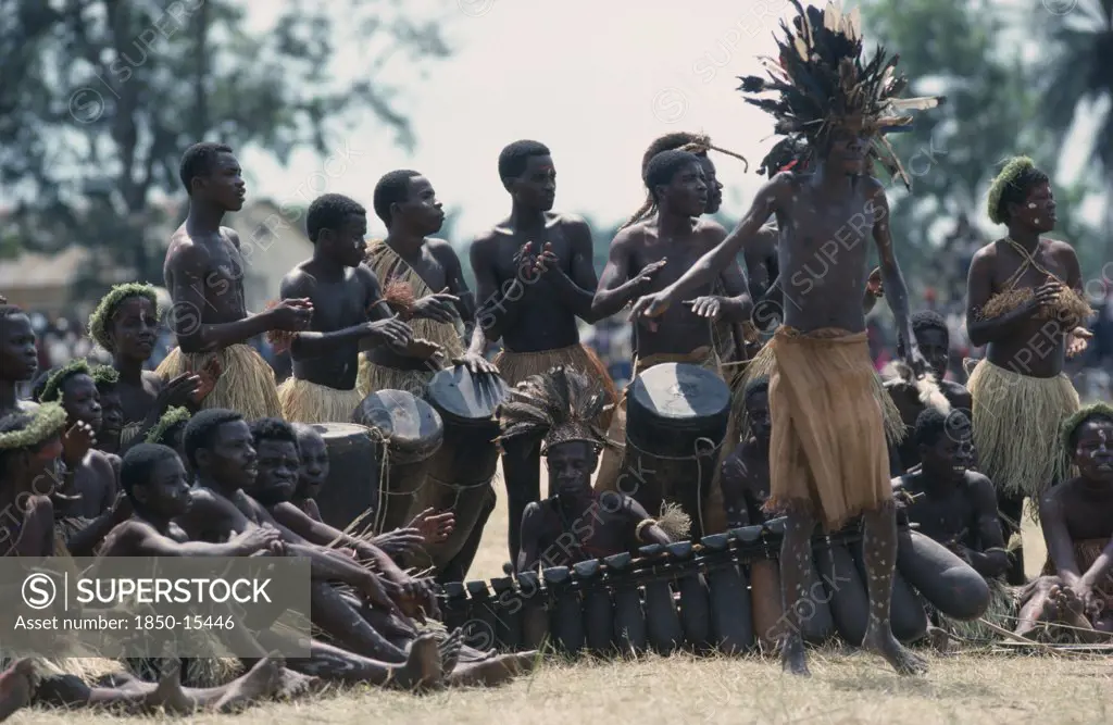 Congo, Gungu, Bapende Tribal Musicians Playing At Gungu Festival.