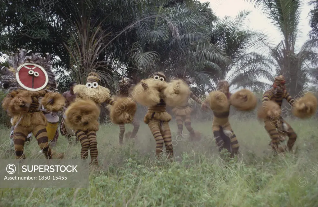 Congo, Festivals, Dance, Bapende Tribe Animal Masqueraders Performing Leopard Dance At Initiation Rites.